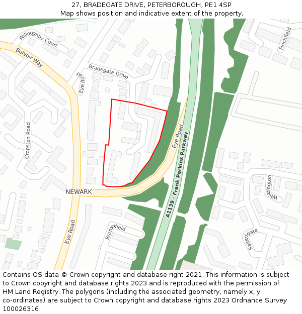 27, BRADEGATE DRIVE, PETERBOROUGH, PE1 4SP: Location map and indicative extent of plot