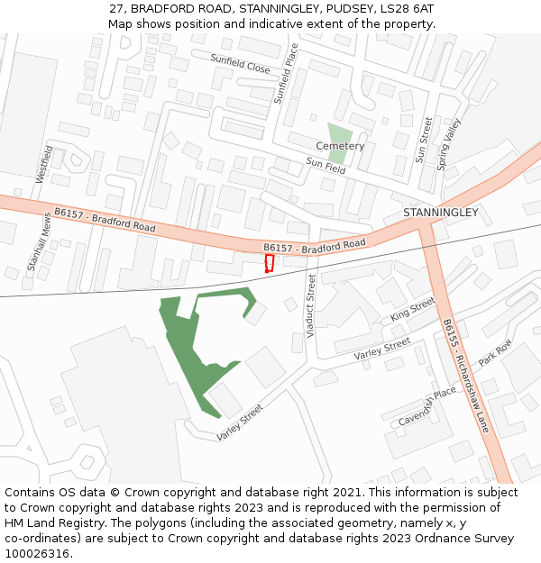 27, BRADFORD ROAD, STANNINGLEY, PUDSEY, LS28 6AT: Location map and indicative extent of plot