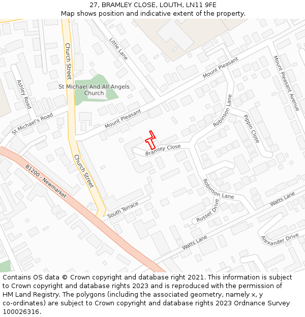 27, BRAMLEY CLOSE, LOUTH, LN11 9FE: Location map and indicative extent of plot