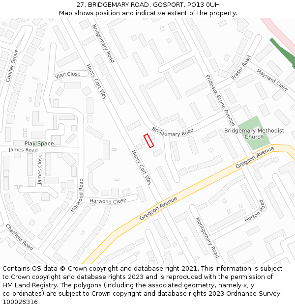 27, BRIDGEMARY ROAD, GOSPORT, PO13 0UH: Location map and indicative extent of plot