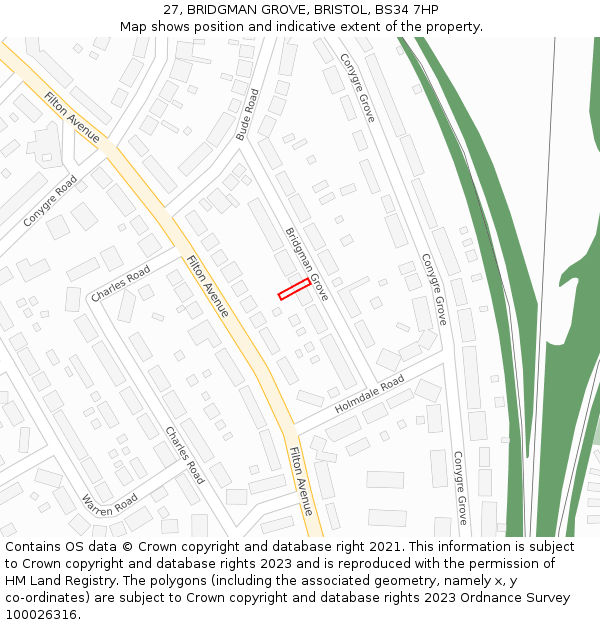 27, BRIDGMAN GROVE, BRISTOL, BS34 7HP: Location map and indicative extent of plot
