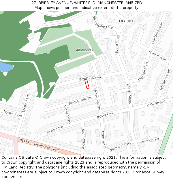27, BRIERLEY AVENUE, WHITEFIELD, MANCHESTER, M45 7RD: Location map and indicative extent of plot