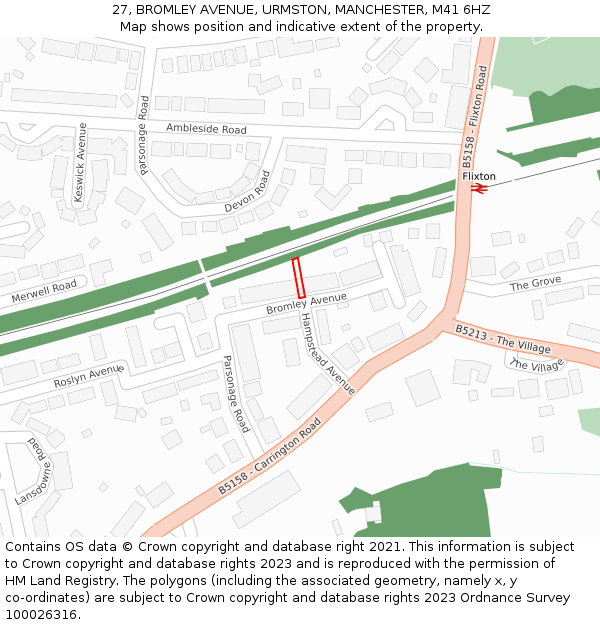 27, BROMLEY AVENUE, URMSTON, MANCHESTER, M41 6HZ: Location map and indicative extent of plot