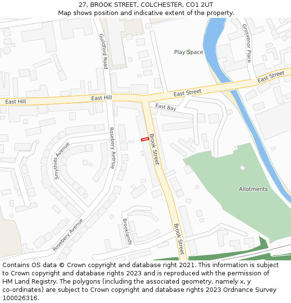 27, BROOK STREET, COLCHESTER, CO1 2UT: Location map and indicative extent of plot