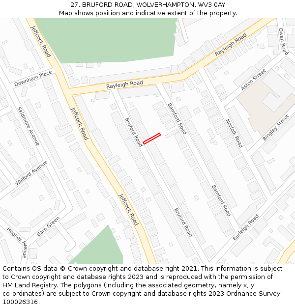 27, BRUFORD ROAD, WOLVERHAMPTON, WV3 0AY: Location map and indicative extent of plot