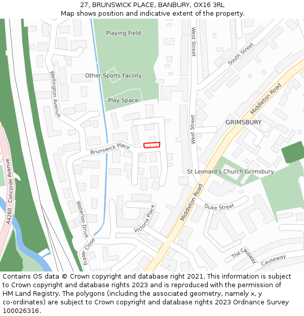 27, BRUNSWICK PLACE, BANBURY, OX16 3RL: Location map and indicative extent of plot