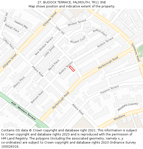 27, BUDOCK TERRACE, FALMOUTH, TR11 3NE: Location map and indicative extent of plot