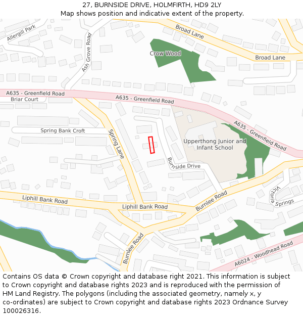 27, BURNSIDE DRIVE, HOLMFIRTH, HD9 2LY: Location map and indicative extent of plot