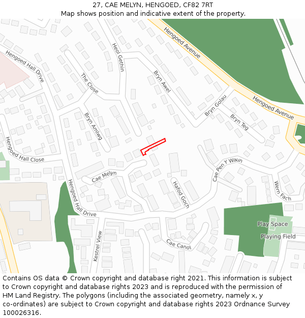 27, CAE MELYN, HENGOED, CF82 7RT: Location map and indicative extent of plot