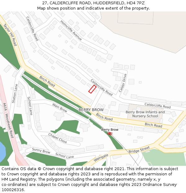 27, CALDERCLIFFE ROAD, HUDDERSFIELD, HD4 7PZ: Location map and indicative extent of plot
