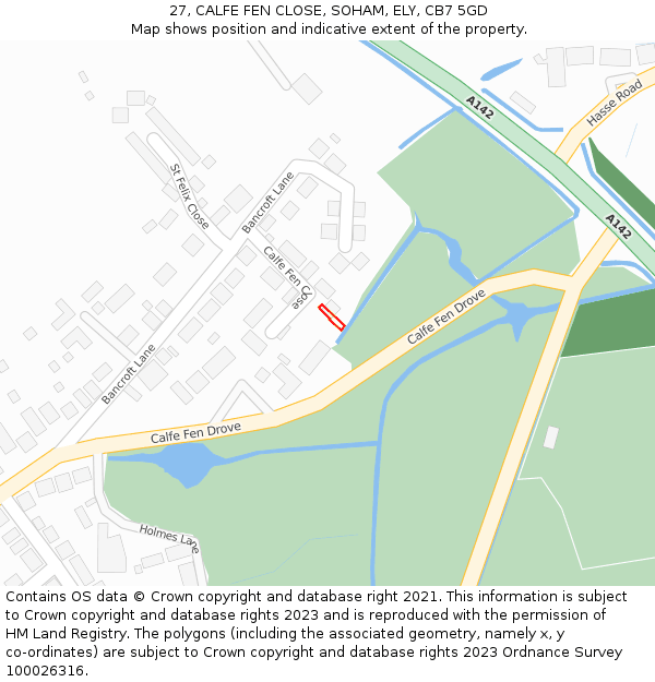 27, CALFE FEN CLOSE, SOHAM, ELY, CB7 5GD: Location map and indicative extent of plot