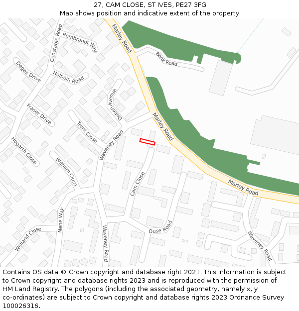 27, CAM CLOSE, ST IVES, PE27 3FG: Location map and indicative extent of plot