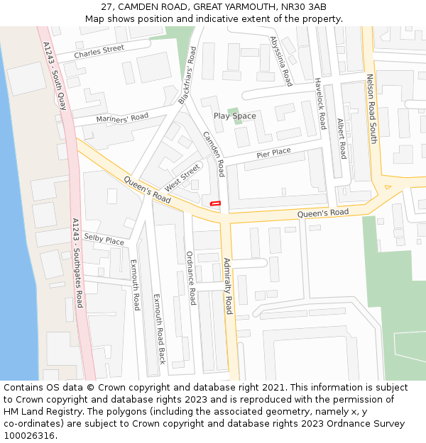 27, CAMDEN ROAD, GREAT YARMOUTH, NR30 3AB: Location map and indicative extent of plot