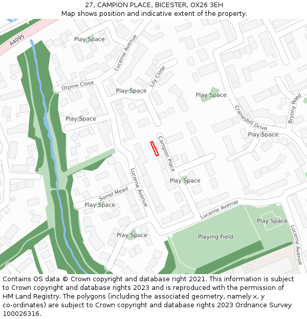 27, CAMPION PLACE, BICESTER, OX26 3EH: Location map and indicative extent of plot