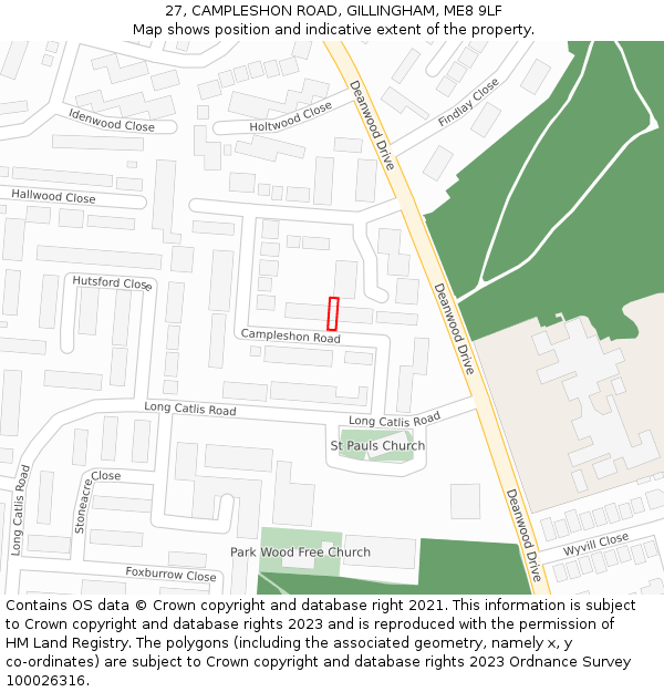 27, CAMPLESHON ROAD, GILLINGHAM, ME8 9LF: Location map and indicative extent of plot