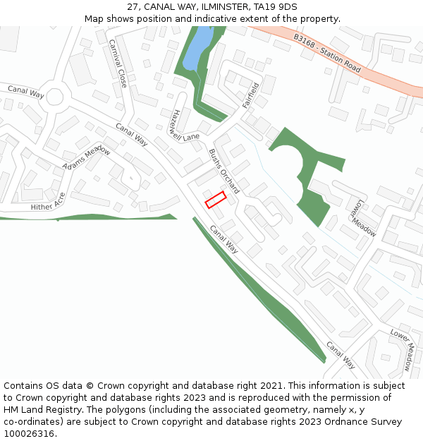 27, CANAL WAY, ILMINSTER, TA19 9DS: Location map and indicative extent of plot
