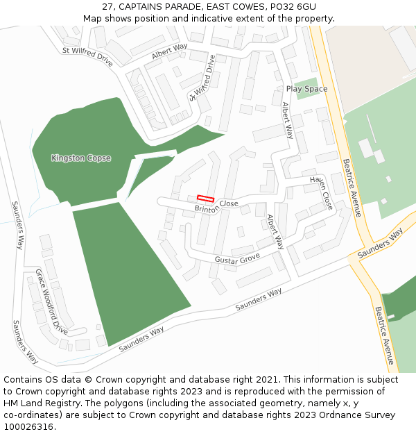 27, CAPTAINS PARADE, EAST COWES, PO32 6GU: Location map and indicative extent of plot