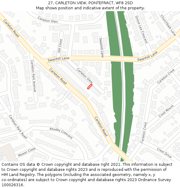27, CARLETON VIEW, PONTEFRACT, WF8 2SD: Location map and indicative extent of plot