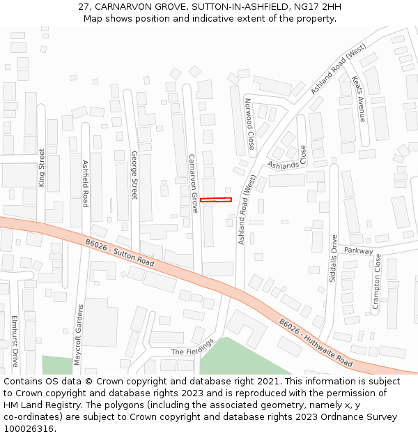 27, CARNARVON GROVE, SUTTON-IN-ASHFIELD, NG17 2HH: Location map and indicative extent of plot