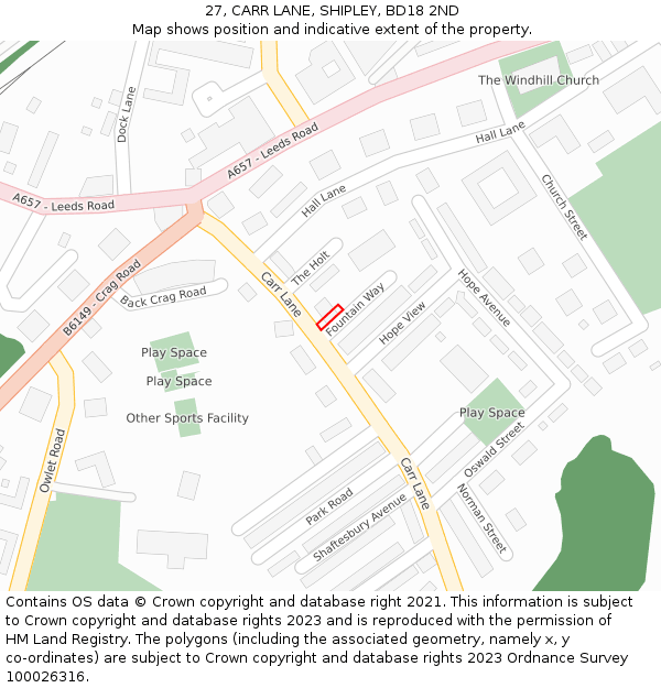 27, CARR LANE, SHIPLEY, BD18 2ND: Location map and indicative extent of plot