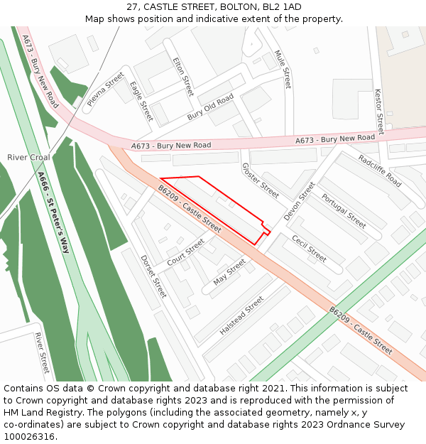 27, CASTLE STREET, BOLTON, BL2 1AD: Location map and indicative extent of plot
