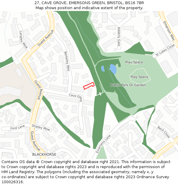 27, CAVE GROVE, EMERSONS GREEN, BRISTOL, BS16 7BR: Location map and indicative extent of plot