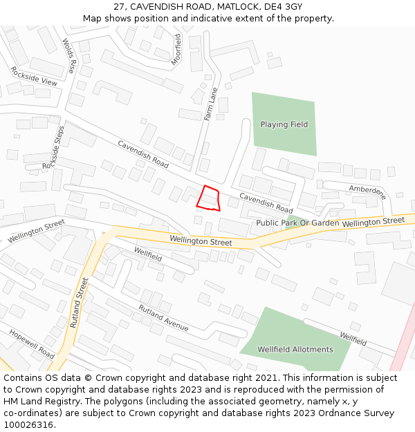 27, CAVENDISH ROAD, MATLOCK, DE4 3GY: Location map and indicative extent of plot
