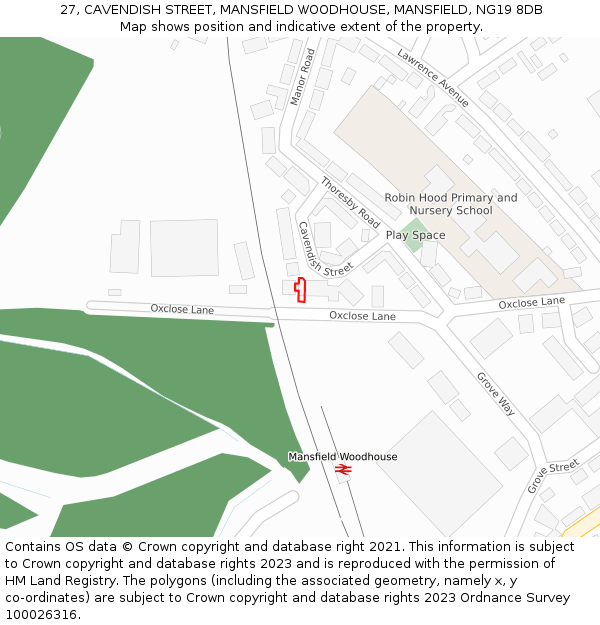 27, CAVENDISH STREET, MANSFIELD WOODHOUSE, MANSFIELD, NG19 8DB: Location map and indicative extent of plot
