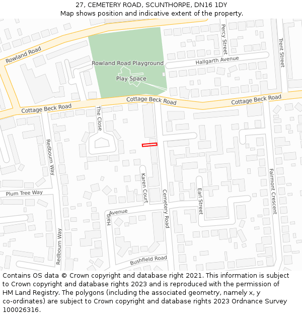 27, CEMETERY ROAD, SCUNTHORPE, DN16 1DY: Location map and indicative extent of plot