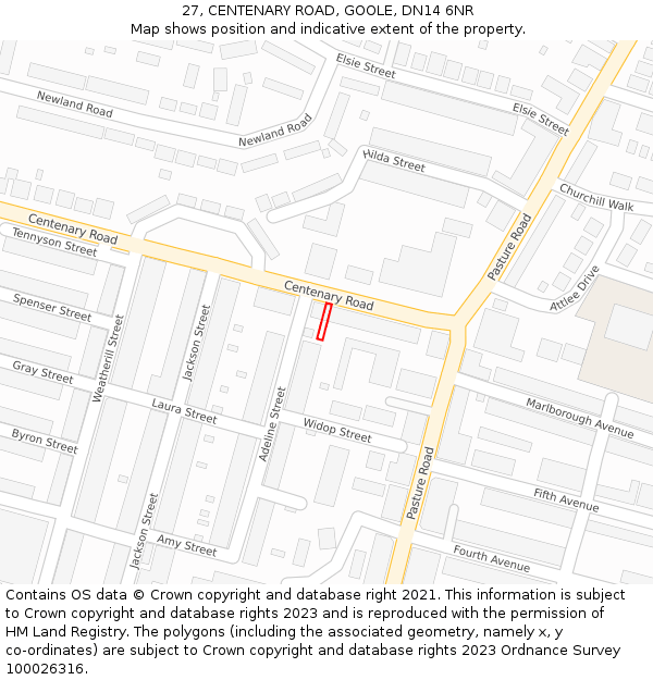 27, CENTENARY ROAD, GOOLE, DN14 6NR: Location map and indicative extent of plot