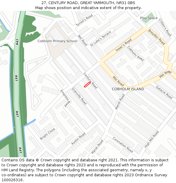 27, CENTURY ROAD, GREAT YARMOUTH, NR31 0BS: Location map and indicative extent of plot