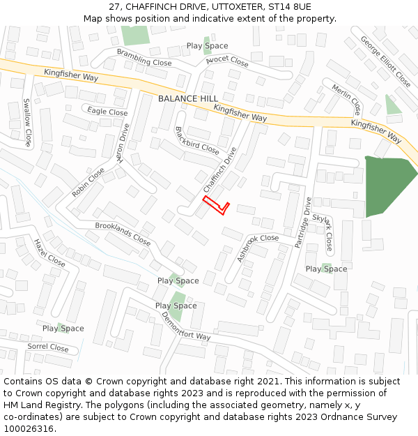 27, CHAFFINCH DRIVE, UTTOXETER, ST14 8UE: Location map and indicative extent of plot