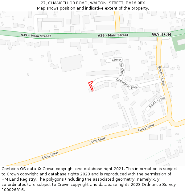 27, CHANCELLOR ROAD, WALTON, STREET, BA16 9RX: Location map and indicative extent of plot