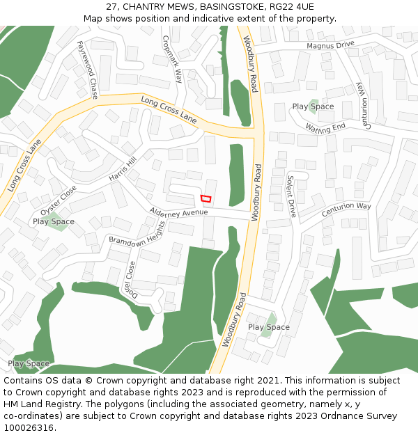 27, CHANTRY MEWS, BASINGSTOKE, RG22 4UE: Location map and indicative extent of plot