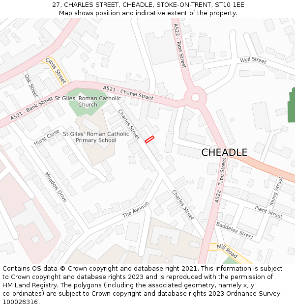 27, CHARLES STREET, CHEADLE, STOKE-ON-TRENT, ST10 1EE: Location map and indicative extent of plot