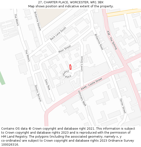 27, CHARTER PLACE, WORCESTER, WR1 3BX: Location map and indicative extent of plot