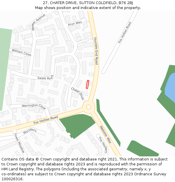 27, CHATER DRIVE, SUTTON COLDFIELD, B76 2BJ: Location map and indicative extent of plot