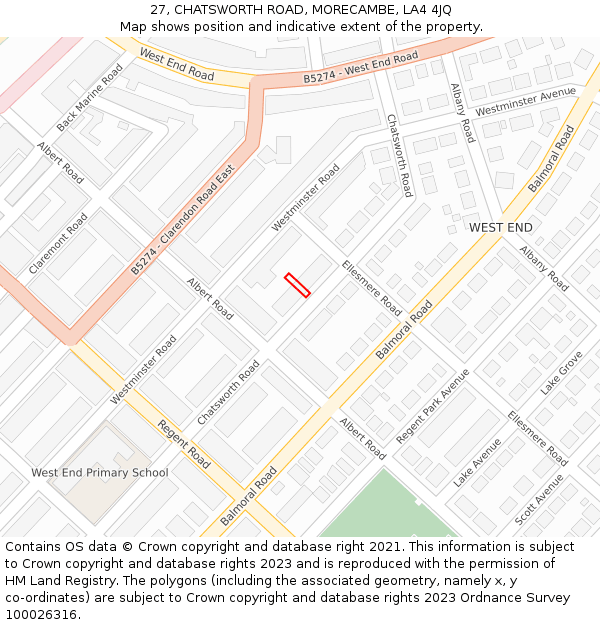 27, CHATSWORTH ROAD, MORECAMBE, LA4 4JQ: Location map and indicative extent of plot