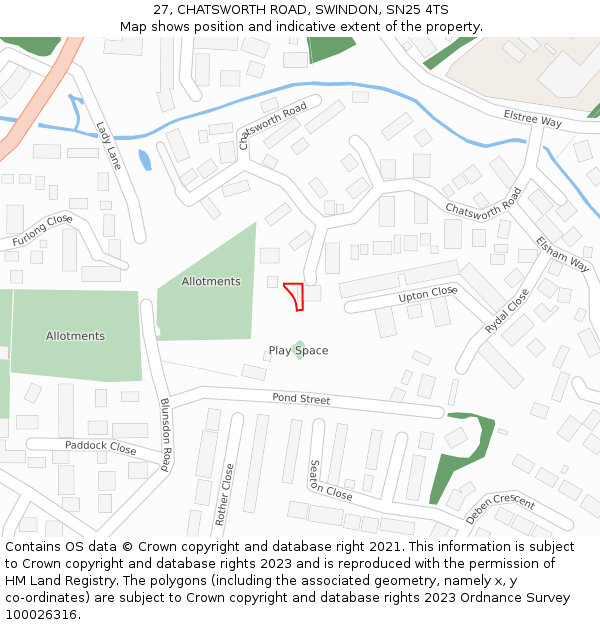 27, CHATSWORTH ROAD, SWINDON, SN25 4TS: Location map and indicative extent of plot