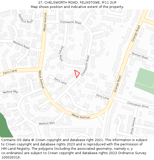 27, CHELSWORTH ROAD, FELIXSTOWE, IP11 2UP: Location map and indicative extent of plot