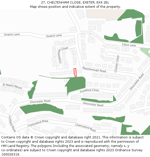 27, CHELTENHAM CLOSE, EXETER, EX4 2EL: Location map and indicative extent of plot