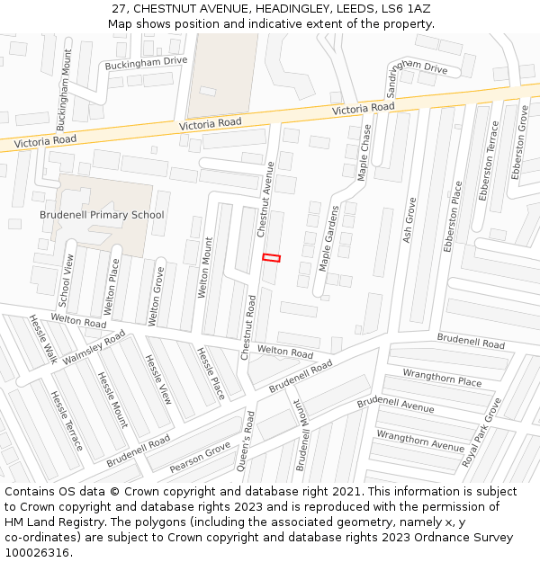 27, CHESTNUT AVENUE, HEADINGLEY, LEEDS, LS6 1AZ: Location map and indicative extent of plot
