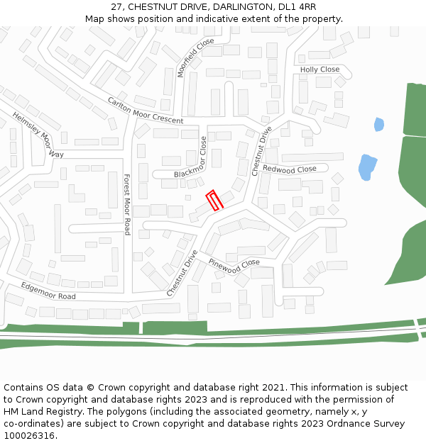 27, CHESTNUT DRIVE, DARLINGTON, DL1 4RR: Location map and indicative extent of plot