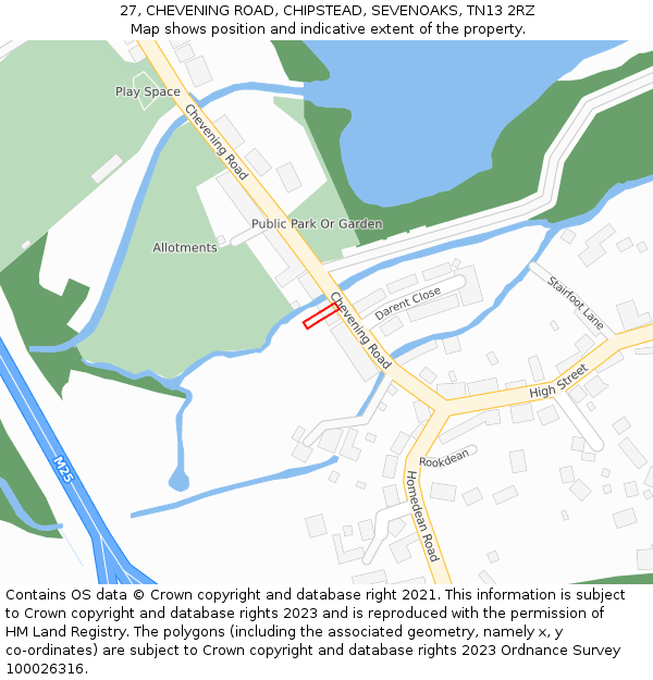 27, CHEVENING ROAD, CHIPSTEAD, SEVENOAKS, TN13 2RZ: Location map and indicative extent of plot