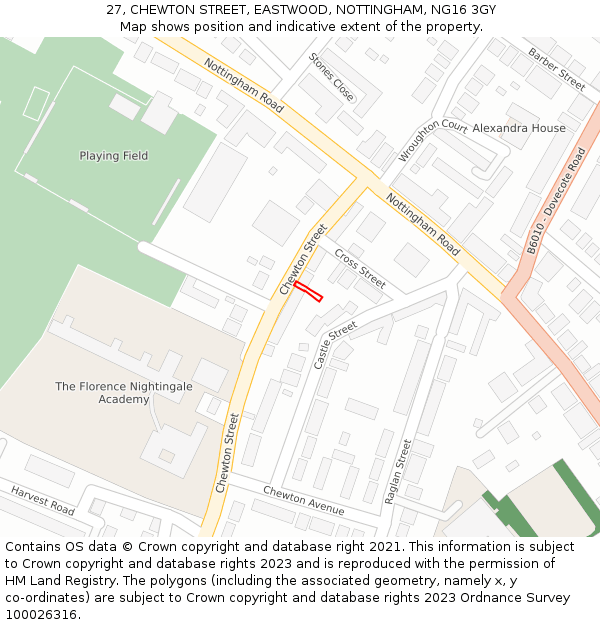 27, CHEWTON STREET, EASTWOOD, NOTTINGHAM, NG16 3GY: Location map and indicative extent of plot