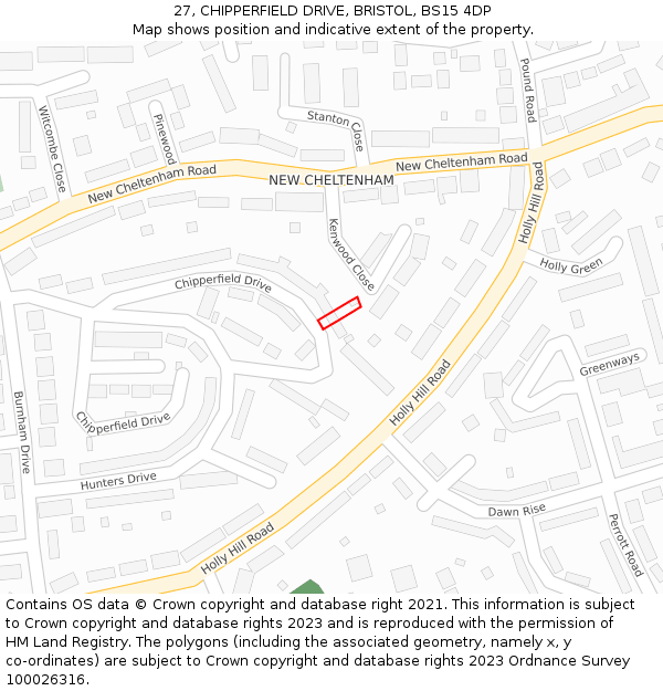 27, CHIPPERFIELD DRIVE, BRISTOL, BS15 4DP: Location map and indicative extent of plot