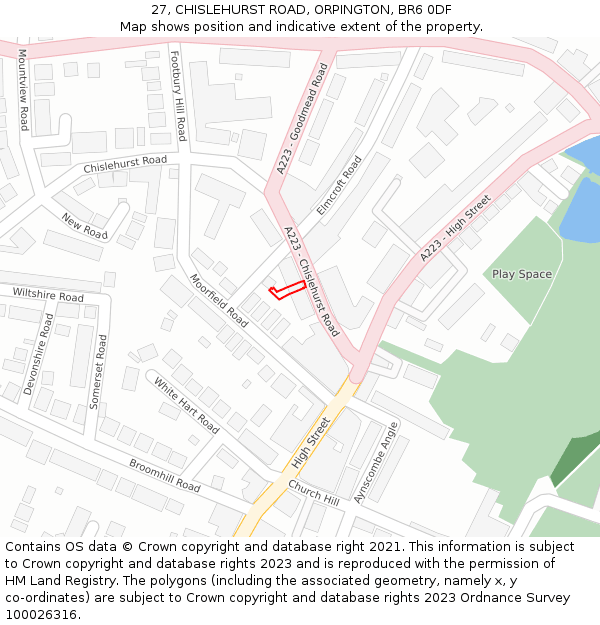 27, CHISLEHURST ROAD, ORPINGTON, BR6 0DF: Location map and indicative extent of plot