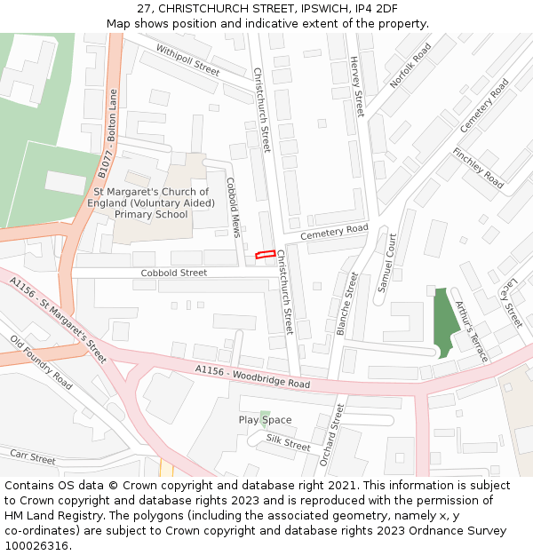 27, CHRISTCHURCH STREET, IPSWICH, IP4 2DF: Location map and indicative extent of plot