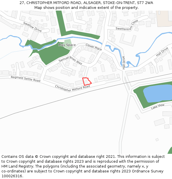 27, CHRISTOPHER MITFORD ROAD, ALSAGER, STOKE-ON-TRENT, ST7 2WA: Location map and indicative extent of plot