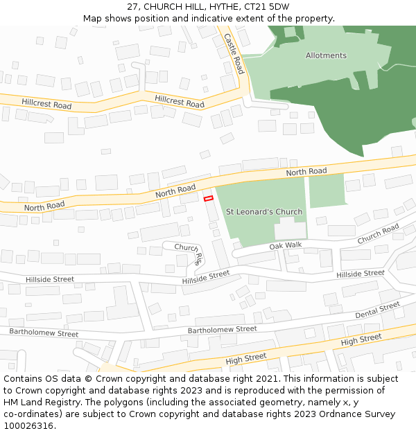 27, CHURCH HILL, HYTHE, CT21 5DW: Location map and indicative extent of plot